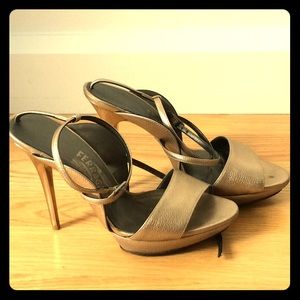 Salvatore Ferragamo gold high-heeled sandals